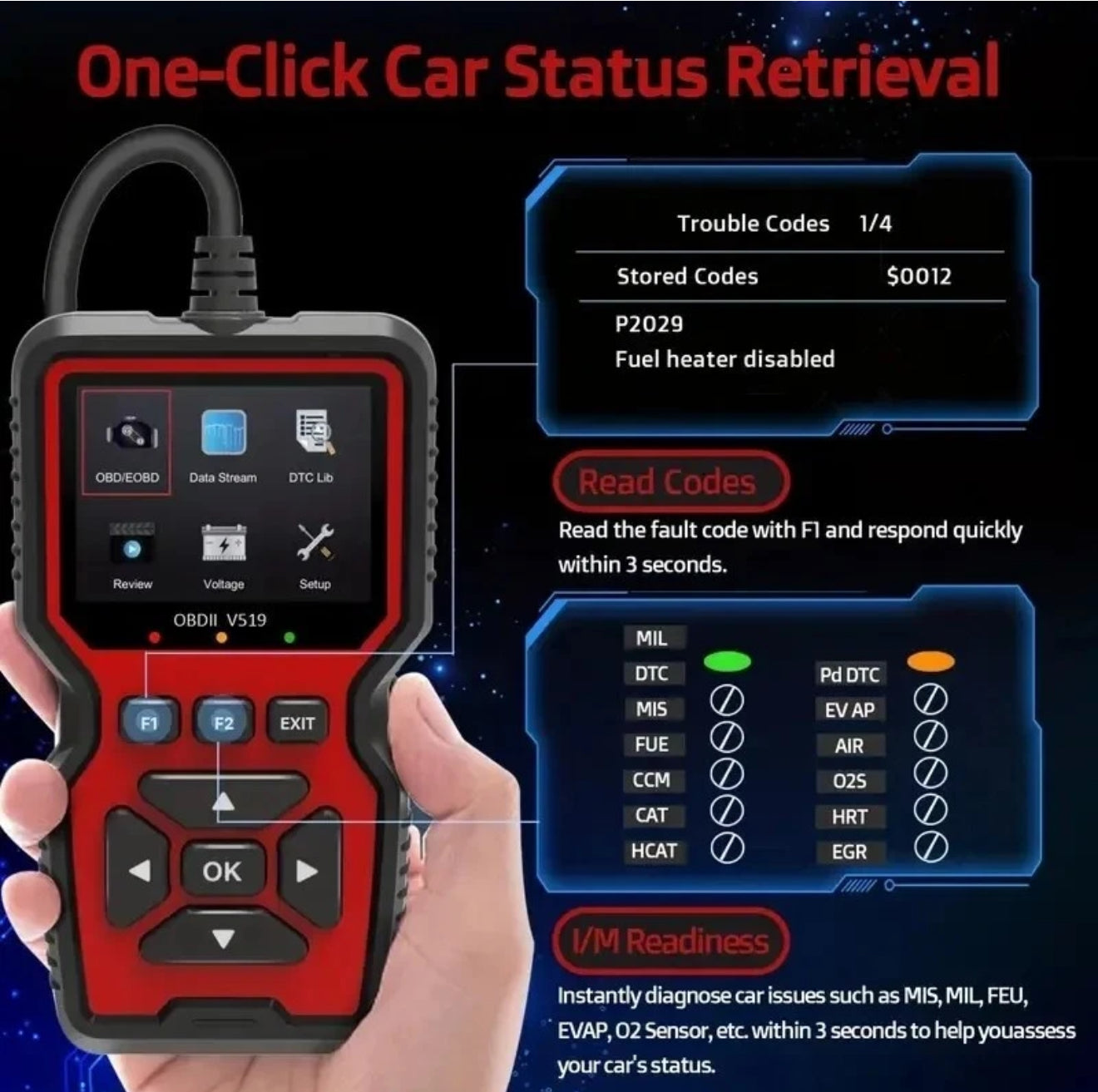 V519 OBD2 Scanner Professional Code Read Engine System Car Diagnostic Tool