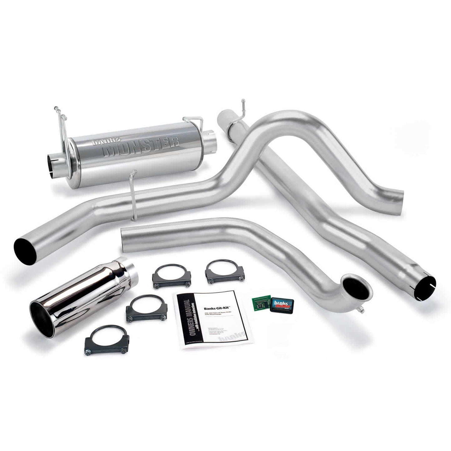 Git-Kit Bundle Power System W/Single Exit Exhaust Chrome Tip 99 Ford 7.3L Truck W/Catalytic Converter Banks Power