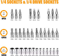 46 Pieces 1/4 Inch Drive Socket Ratchet Wrench Set with Bit Socket Set Metric