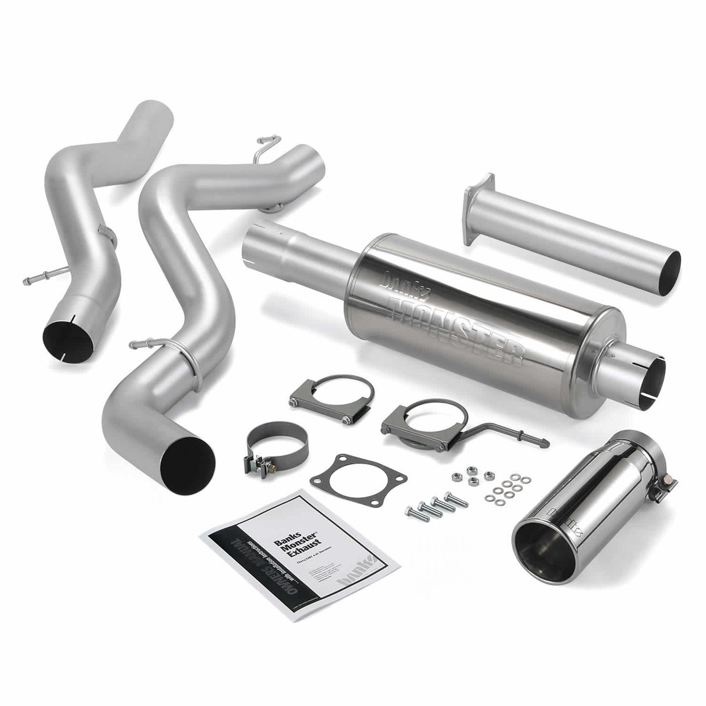 Monster Exhaust System Single Exit Chrome Round Tip 02-05 Chevy 6.6L EC/CCLB Banks Power