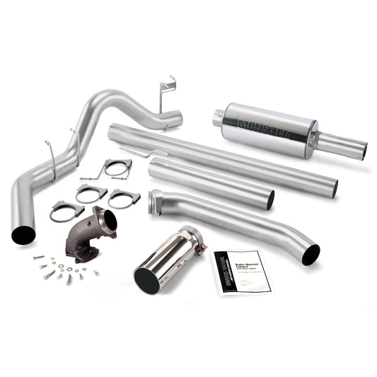 Monster Exhaust System W/Power Elbow Single Exit Chrome Round Tip 98-02 Dodge 5.9L Standard Cab Banks Power