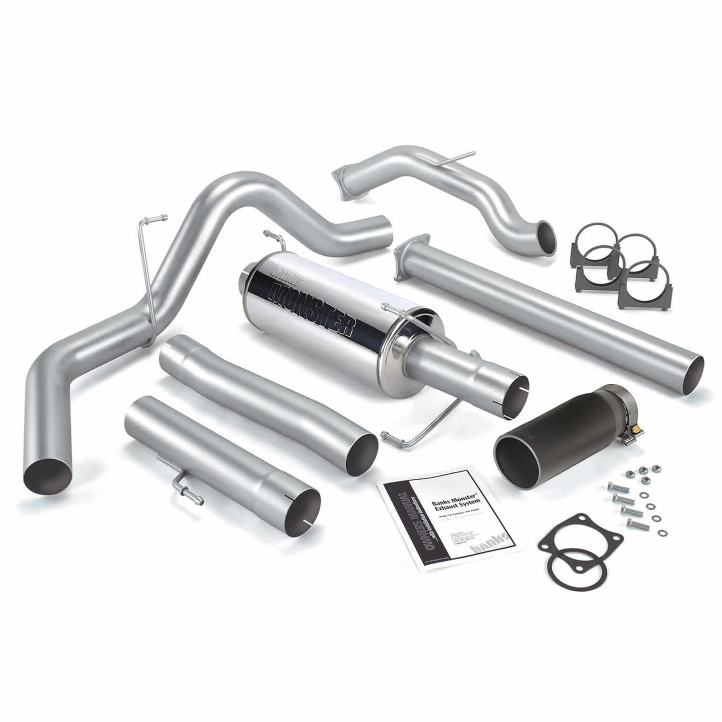 Monster Exhaust System Single Exit Black Round Tip 03-04 Dodge 5.9 SCLB/CCSB No Catalytic Converter Banks Power