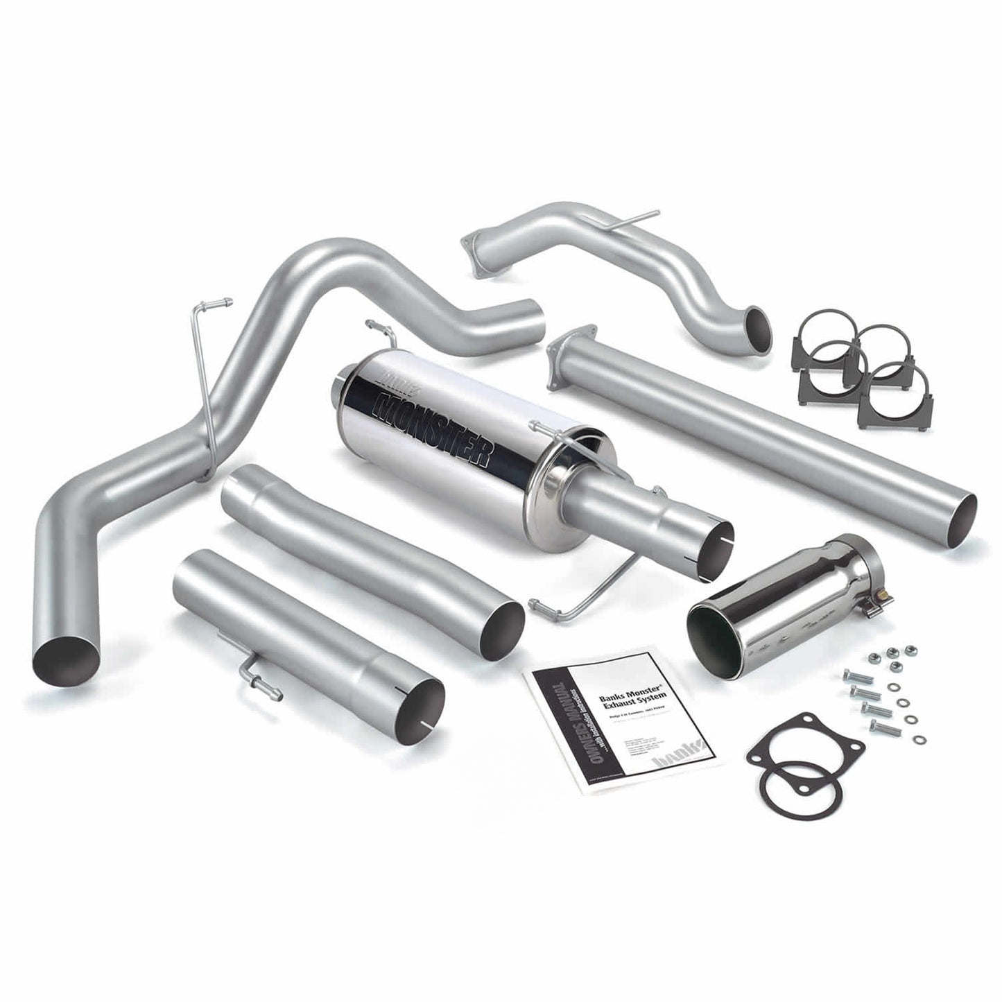 Monster Exhaust System Single Exit Chrome Round Tip 03-04 Dodge 5.9L SCLB/CCSB No Catalytic Converter Banks Power