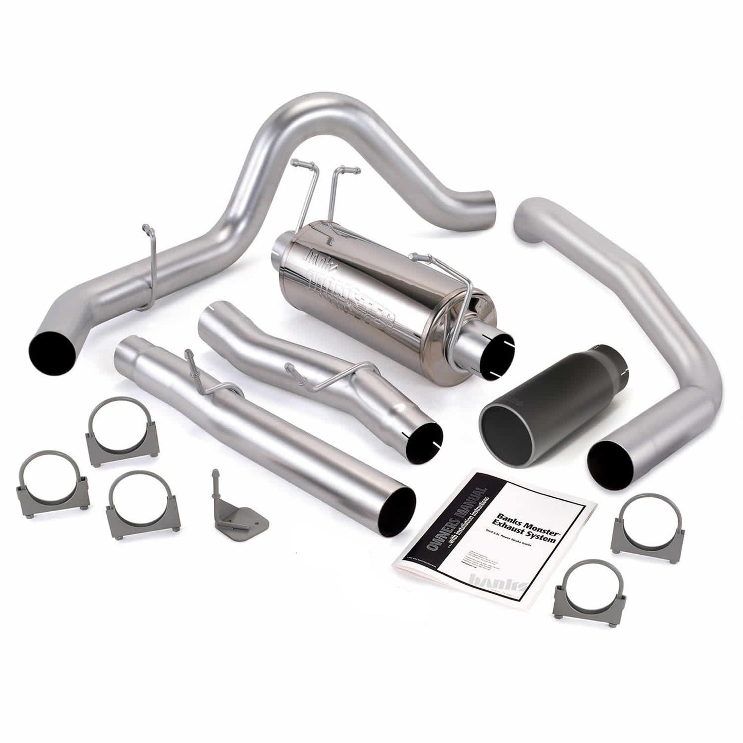 Monster Exhaust System Single Exit Black Round Tip 03-07 Ford 6.0L CCSB Banks Power