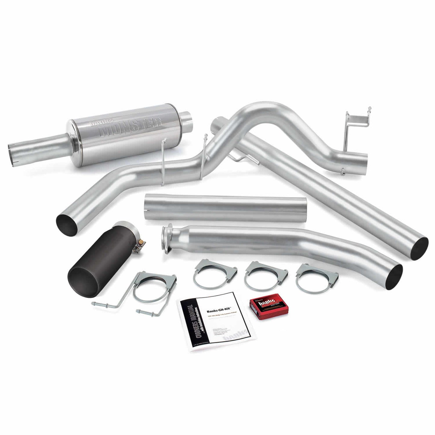 Git-Kit Bundle Power System W/Single Exit Exhaust Black Tip 01 Dodge 5.9L Extended Cab Banks Power