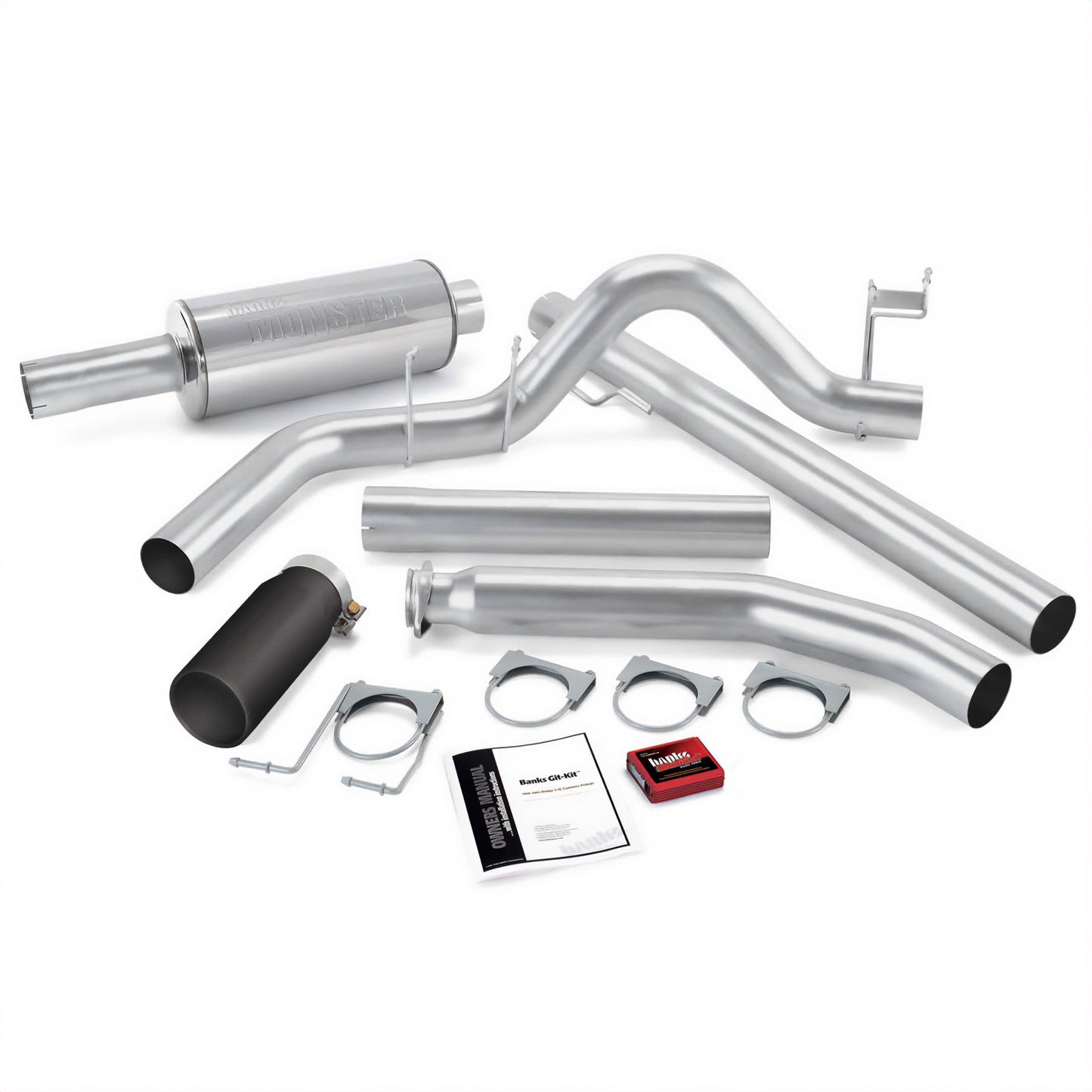 Git-Kit Bundle Power System W/Single Exit Exhaust Black Tip 02 Dodge 5.9L Extended Cab Banks Power