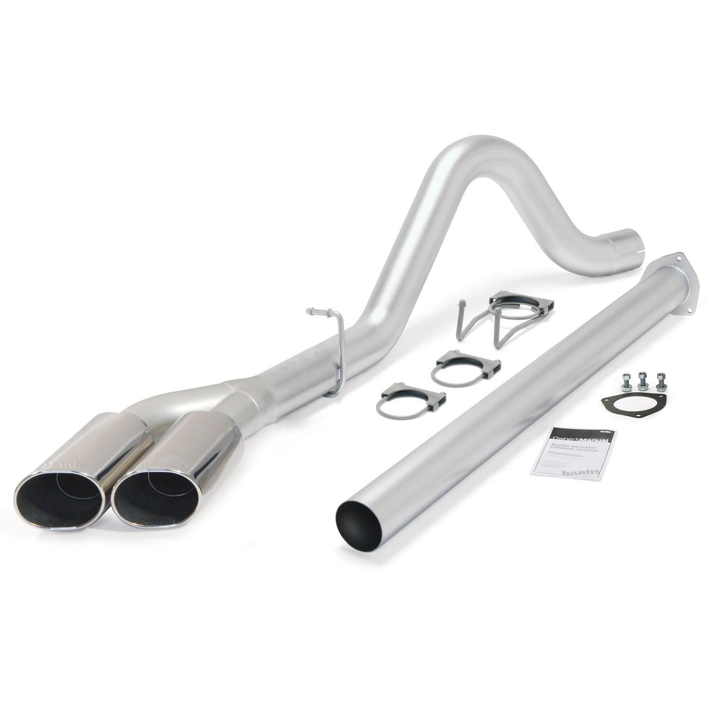 Monster Exhaust System Single Exit Dual Chrome Ob Round Tips 15-16 Ford Super Duty 6.7L Diesel Banks Power