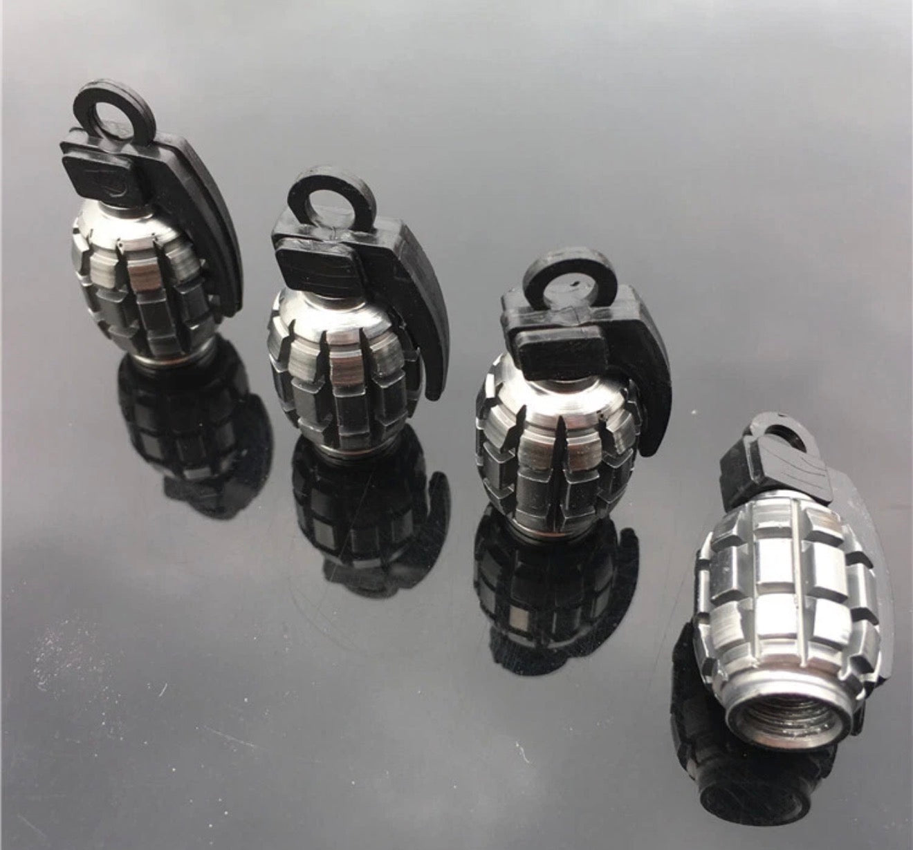 4-Piece Chrome Grenade Tire Valve Caps – Stainless Steel, Universal Fit