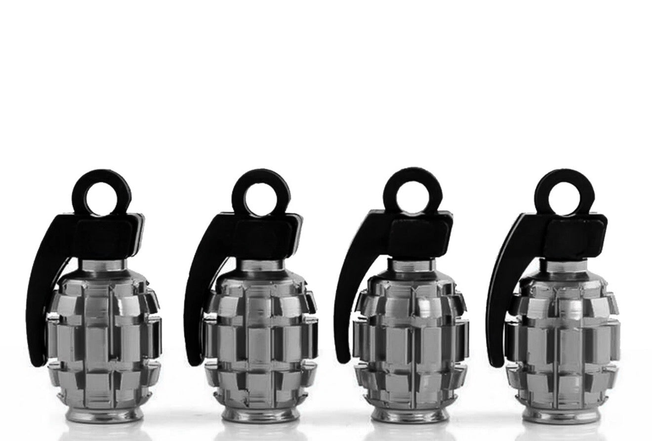 4-Piece Chrome Grenade Tire Valve Caps – Stainless Steel, Universal Fit