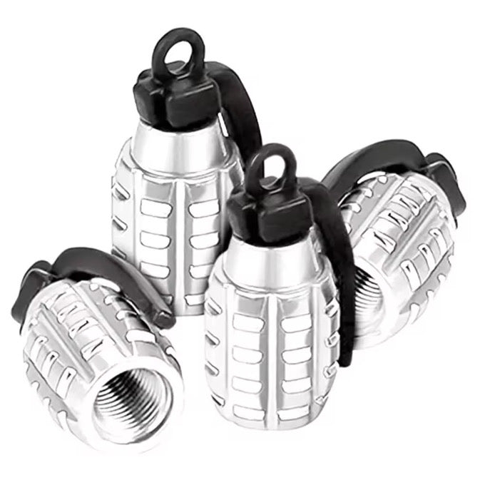 4-Piece Chrome Grenade Tire Valve Caps – Stainless Steel, Universal Fit