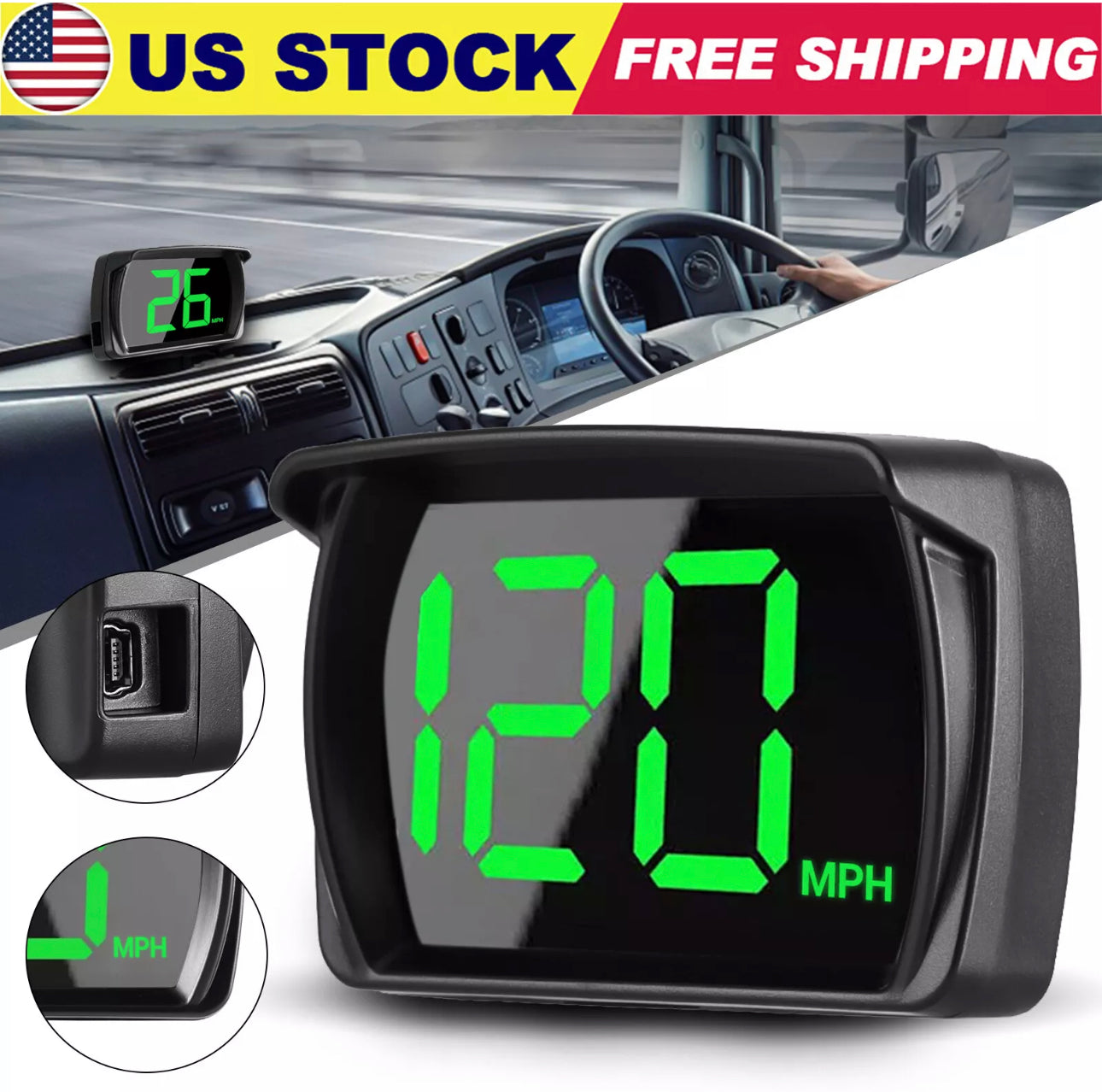 GPS Digital Speedometer Car Truck Motorcycle Head Up Display Odometer HUD MPH