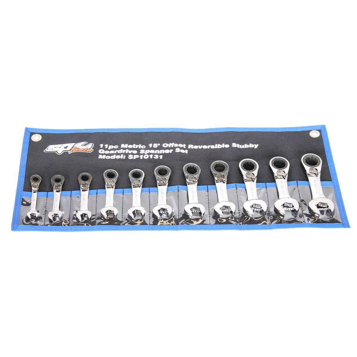 11PC METRIC QUAD DRIVE STUBBY REVERSIBLE GEAR DRIVE WRENCH SET - 15° OFFSET - SP10131