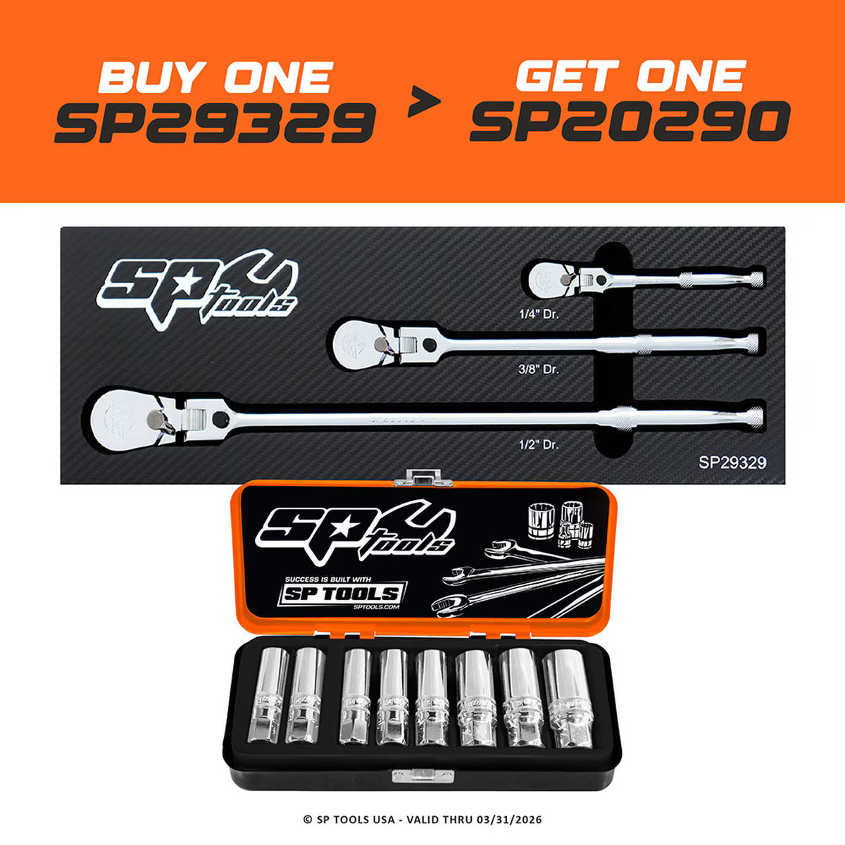 3PC SP90 FLEX-HEAD RATCHET SET w/ EVA FOAM - 1/4" / 3/8" / 1/2" - SP29329