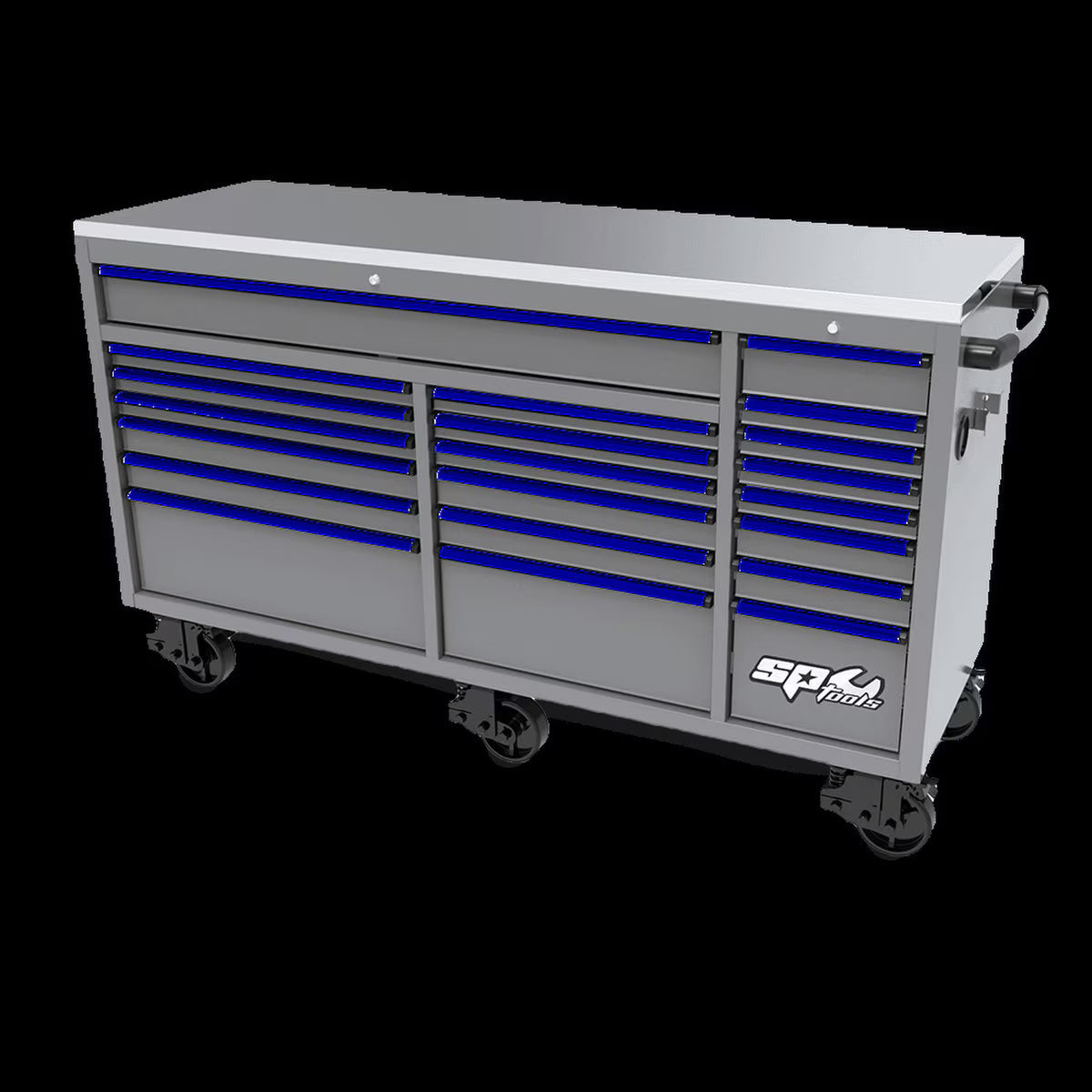 73" 21 Drawer SUMO TRADE Triple Bank Toolbox Light Grey w/ Blue Trim - SP44825LG-BL
