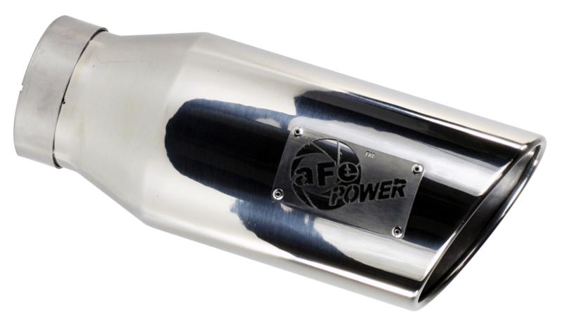 aFe Power Diesel Exhaust Tip Black- 4 in In x 5 out X 12 in Long Bolt On (Right)