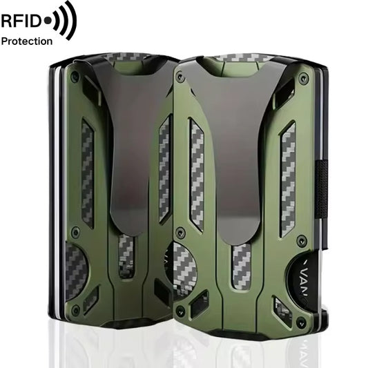 Green RFID Blocking Card Holder Tactical Aluminum Money Clip Slim Wallet for Men